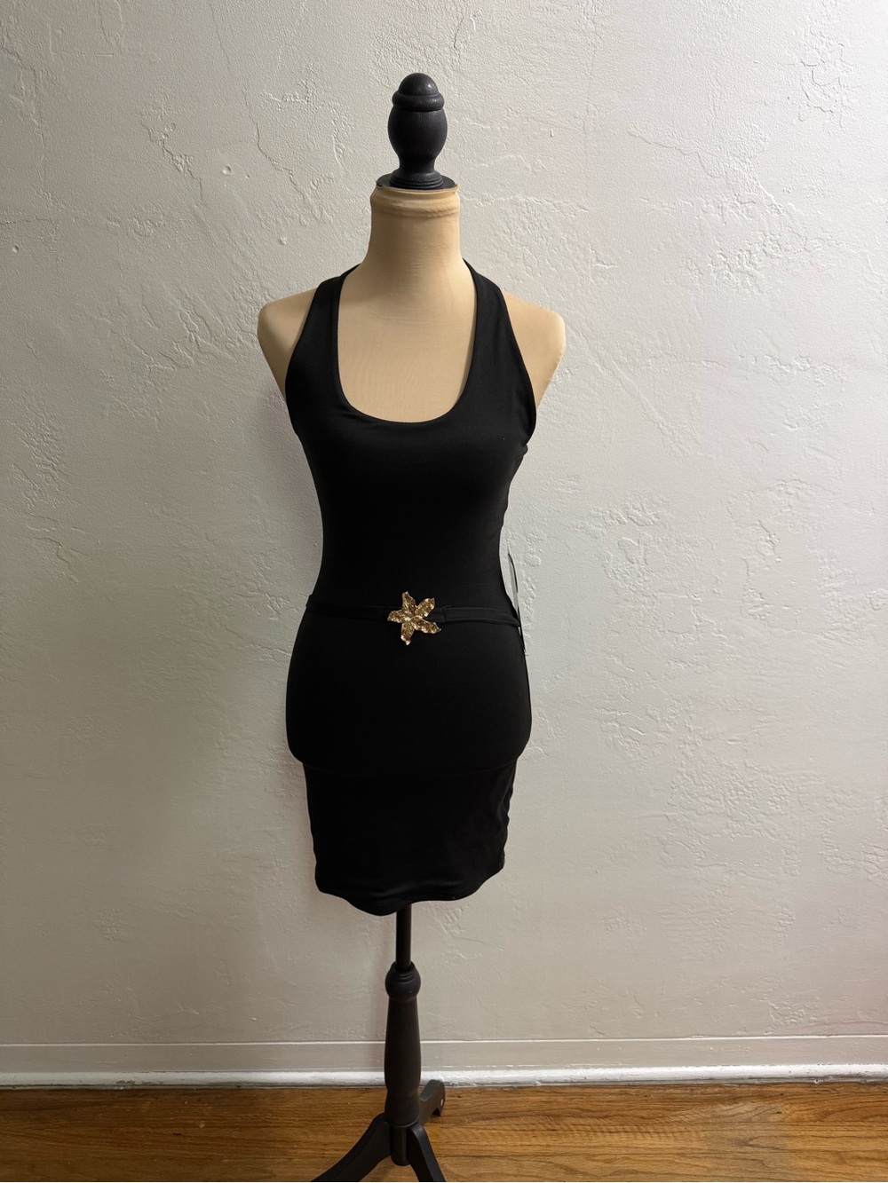J for Justify Black Mini Dress with Gold Floral Accent